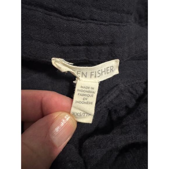 Eileen Fisher Dark Blue Organic Cotton Button Front Shirt Blouse Long Sleeve XXS - Picture 4 of 5
